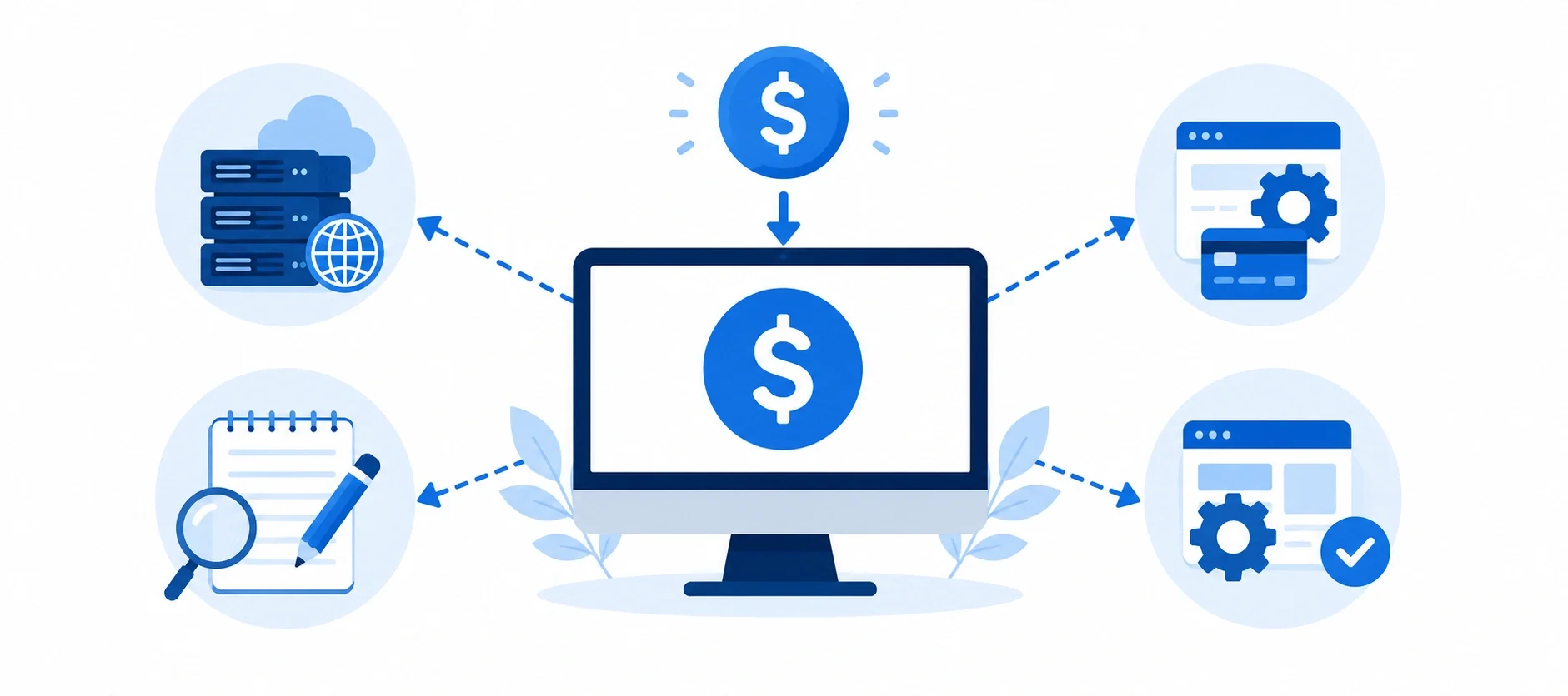 Infographic showing how affiliate income funds website operations including hosting, research, content creation, and maintenance