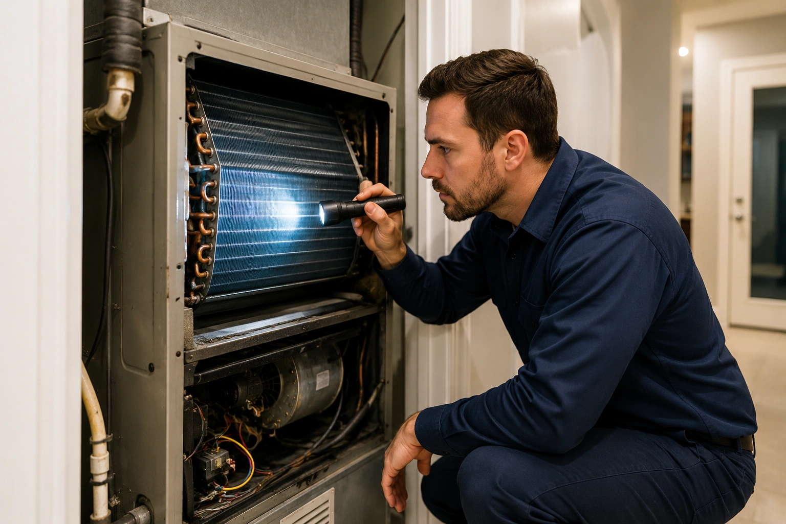 Technician diagnosing air conditioner that is not cooling properly