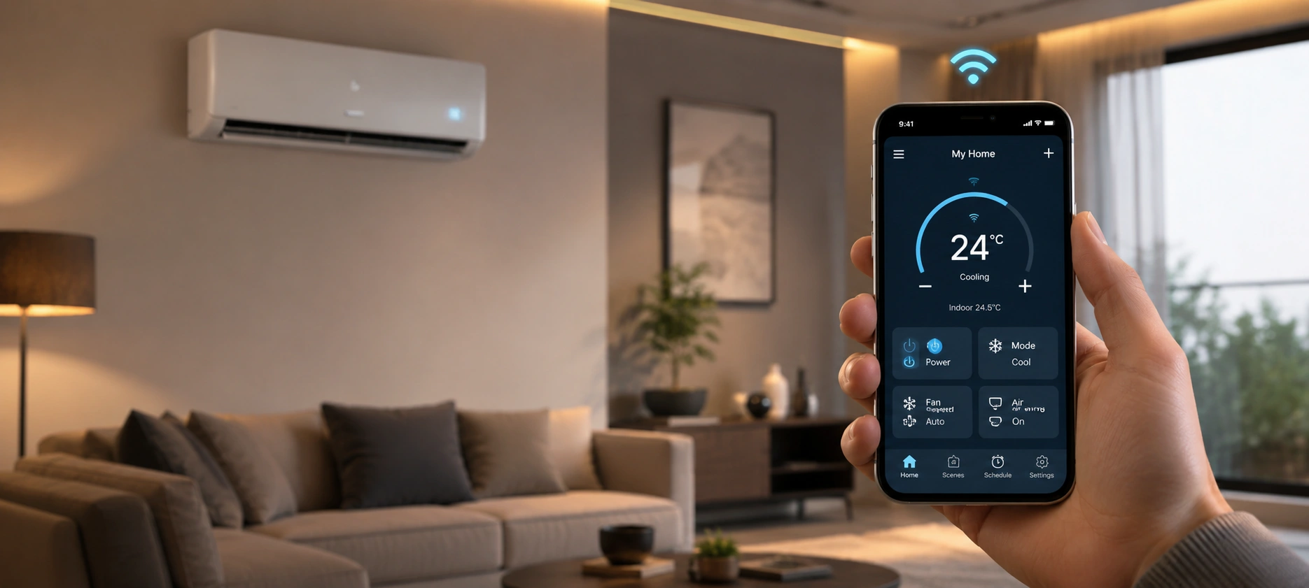 Smart air conditioner with Wi-Fi control and app integration