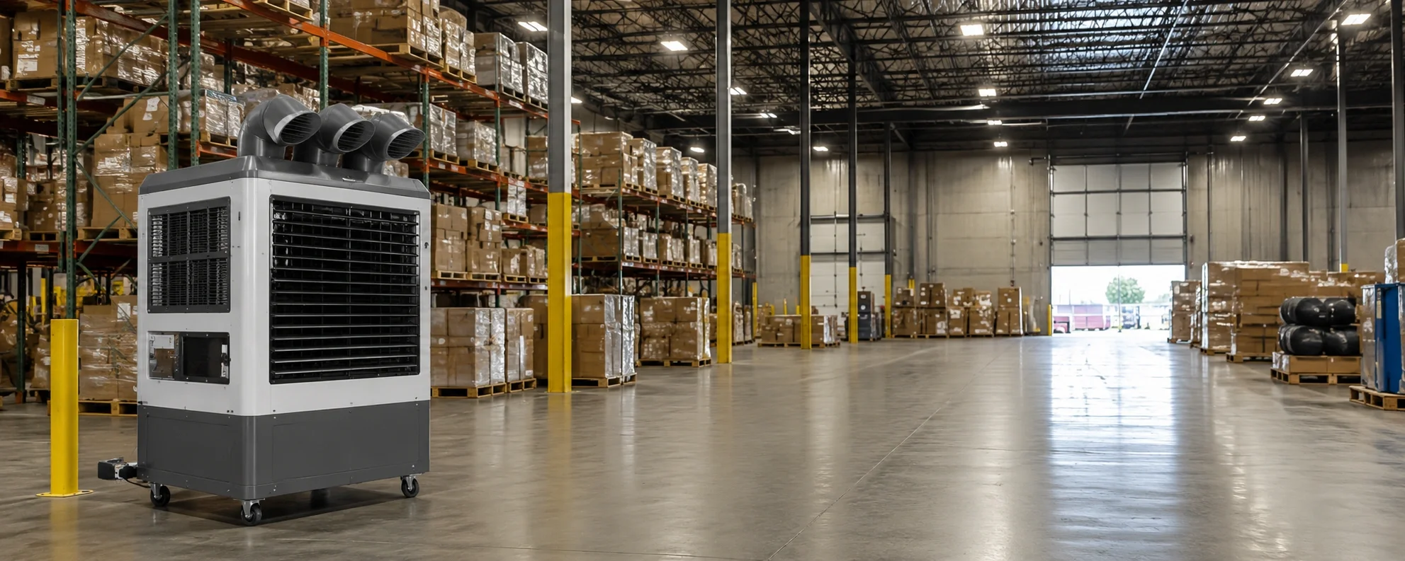 Large warehouse with industrial air conditioning and ventilation